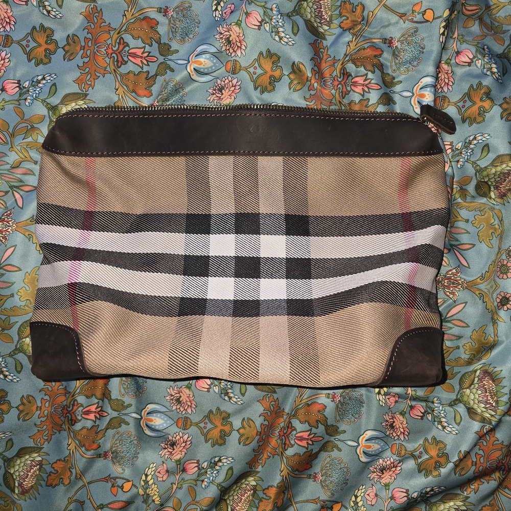 JAck And Chris Burberry Tan and Brown Genuine Leather Clutch